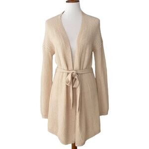 Lovers + Friends Ivory Acrylic Blend Tie Waist Duster Cardigan Sweater Size S